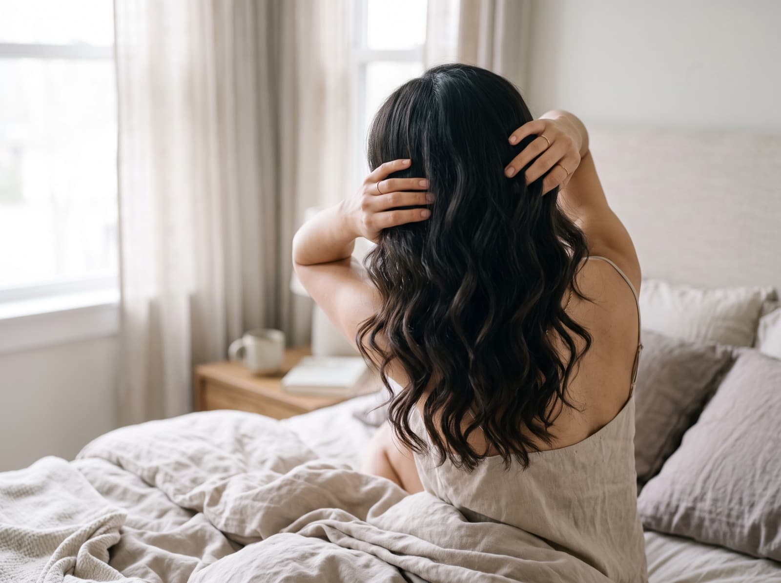 Soft heatless curls after unwrapping in the morning