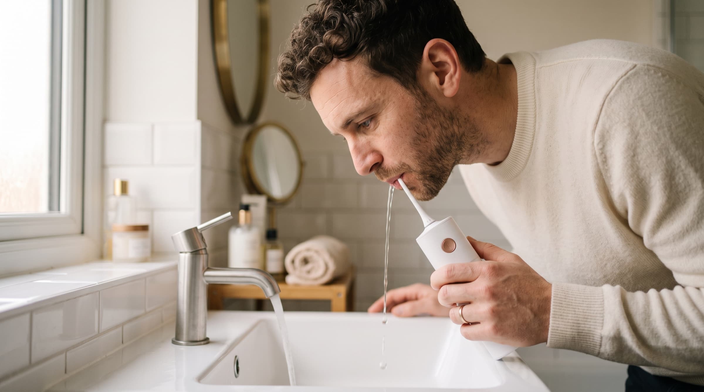 How to use a water flosser at the sink How to use a water flosser at the sink