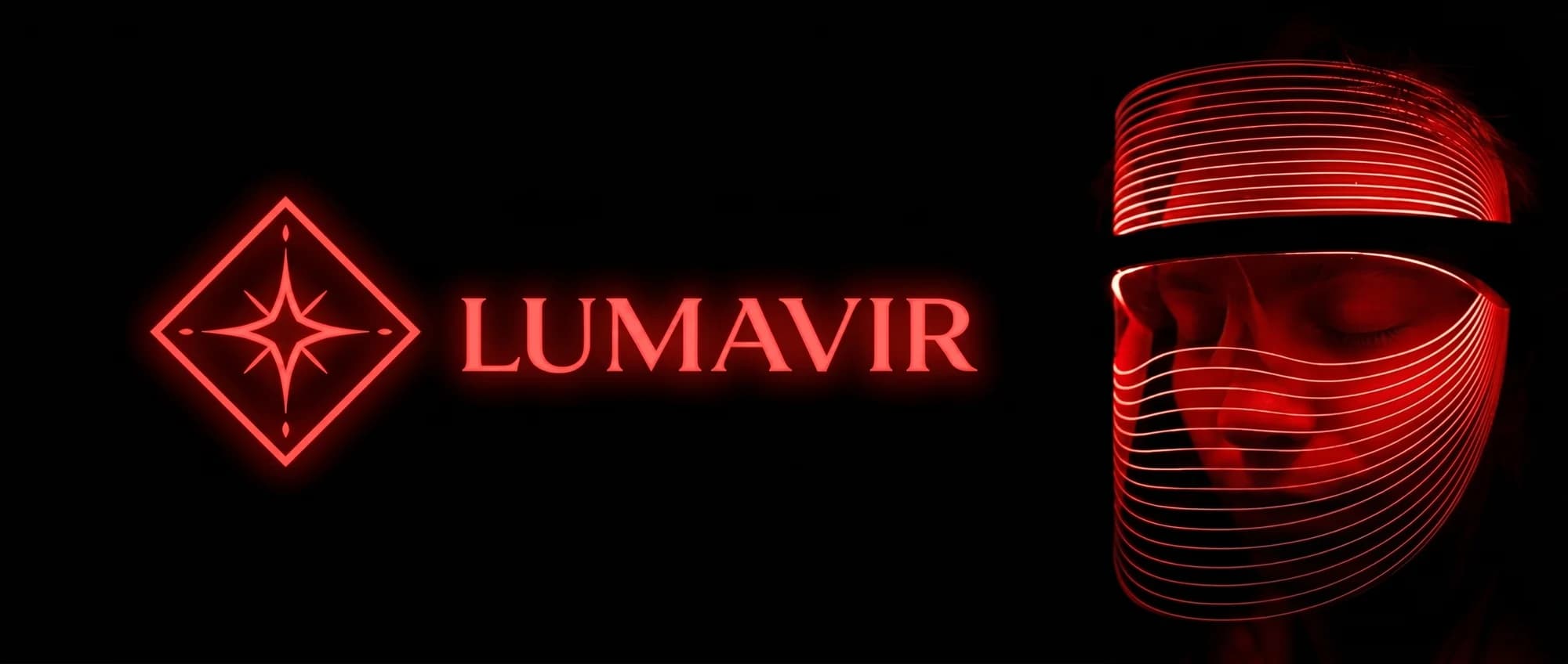 Lumavir — LED red light therapy mask glowing in the dark