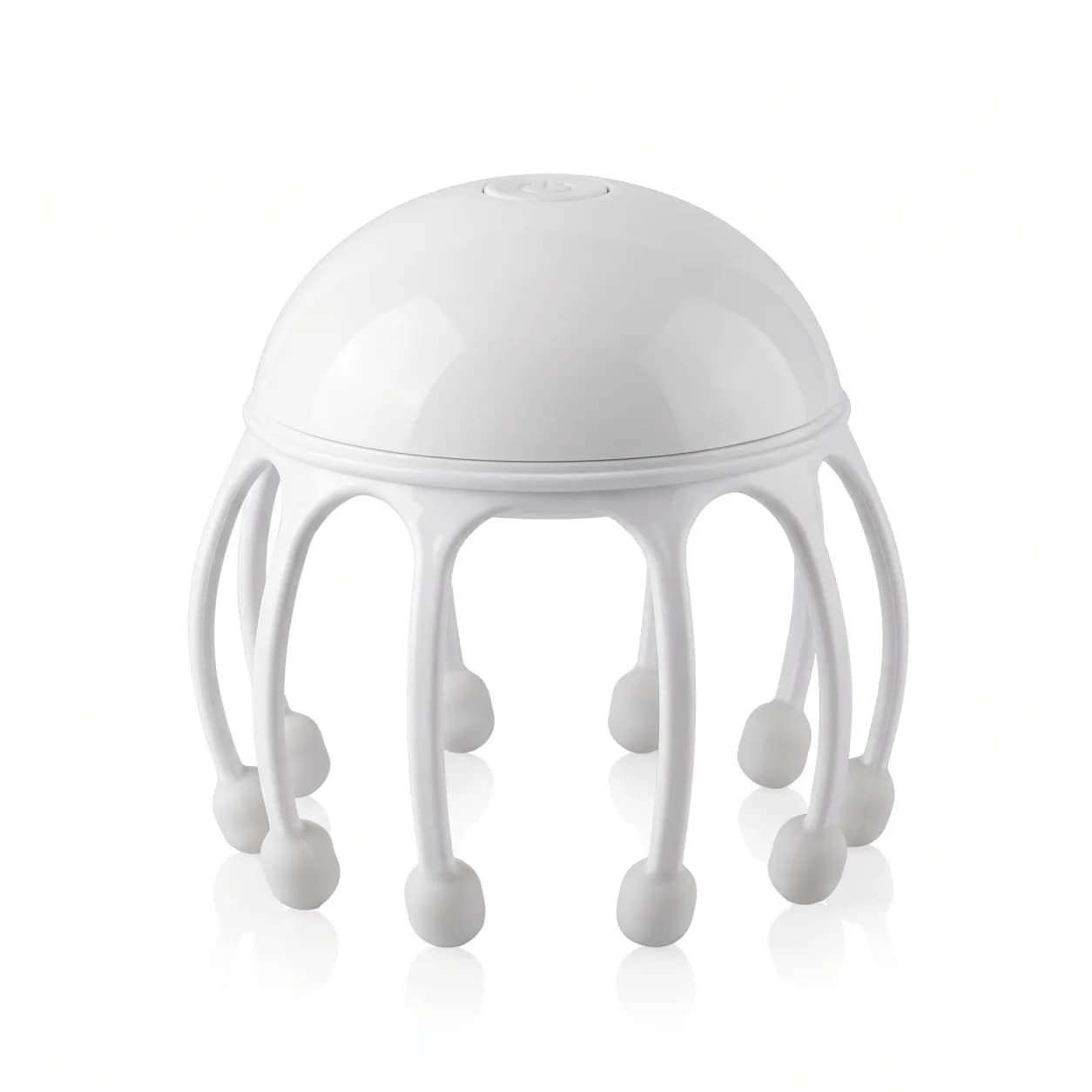 White electric scalp massager with flexible claw arms and soft silicone node tips