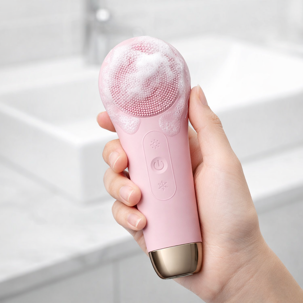 Electric Silicone Facial Cleansing Brush With Cold & Heating Function