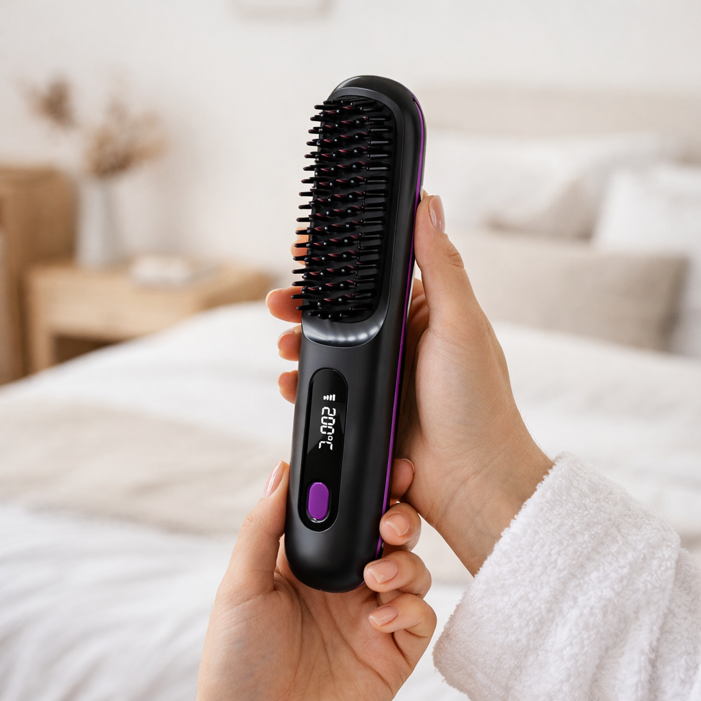 Cordless Hair Straightener Brush Rechargeable USB Ceramic Heating