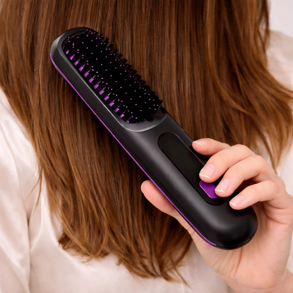 Cordless Hair Straightener Brush Rechargeable USB Ceramic Heating